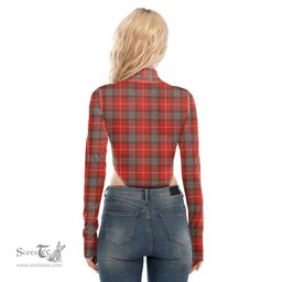 Scottish Fraser Weathered Clan Tartan Womens Turtleneck High Cut Bodysuit Stretchy Jumpsuit