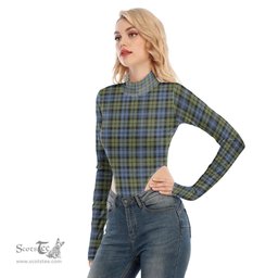 Scottish Campbell Faded Clan Tartan Womens Turtleneck High Cut Bodysuit Stretchy Jumpsuit