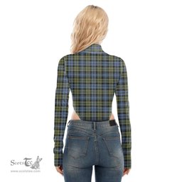 Scottish Campbell Faded Clan Tartan Womens Turtleneck High Cut Bodysuit Stretchy Jumpsuit