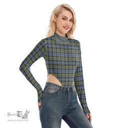 Scottish Campbell Faded Clan Tartan Womens Turtleneck High Cut Bodysuit Stretchy Jumpsuit