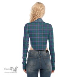 Scottish Douglas Modern Clan Crest Tartan Womens Turtleneck High Cut Bodysuit Stretchy Jumpsuit