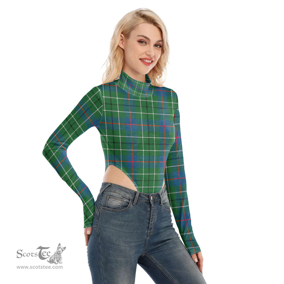 Scottish Duncan Ancient Clan Tartan Womens Turtleneck High Cut Bodysuit Stretchy Jumpsuit