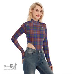Scottish Chisholm Hunting Modern Clan Crest Tartan Womens Turtleneck High Cut Bodysuit Stretchy Jumpsuit