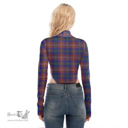 Scottish Chisholm Hunting Modern Clan Crest Tartan Womens Turtleneck High Cut Bodysuit Stretchy Jumpsuit