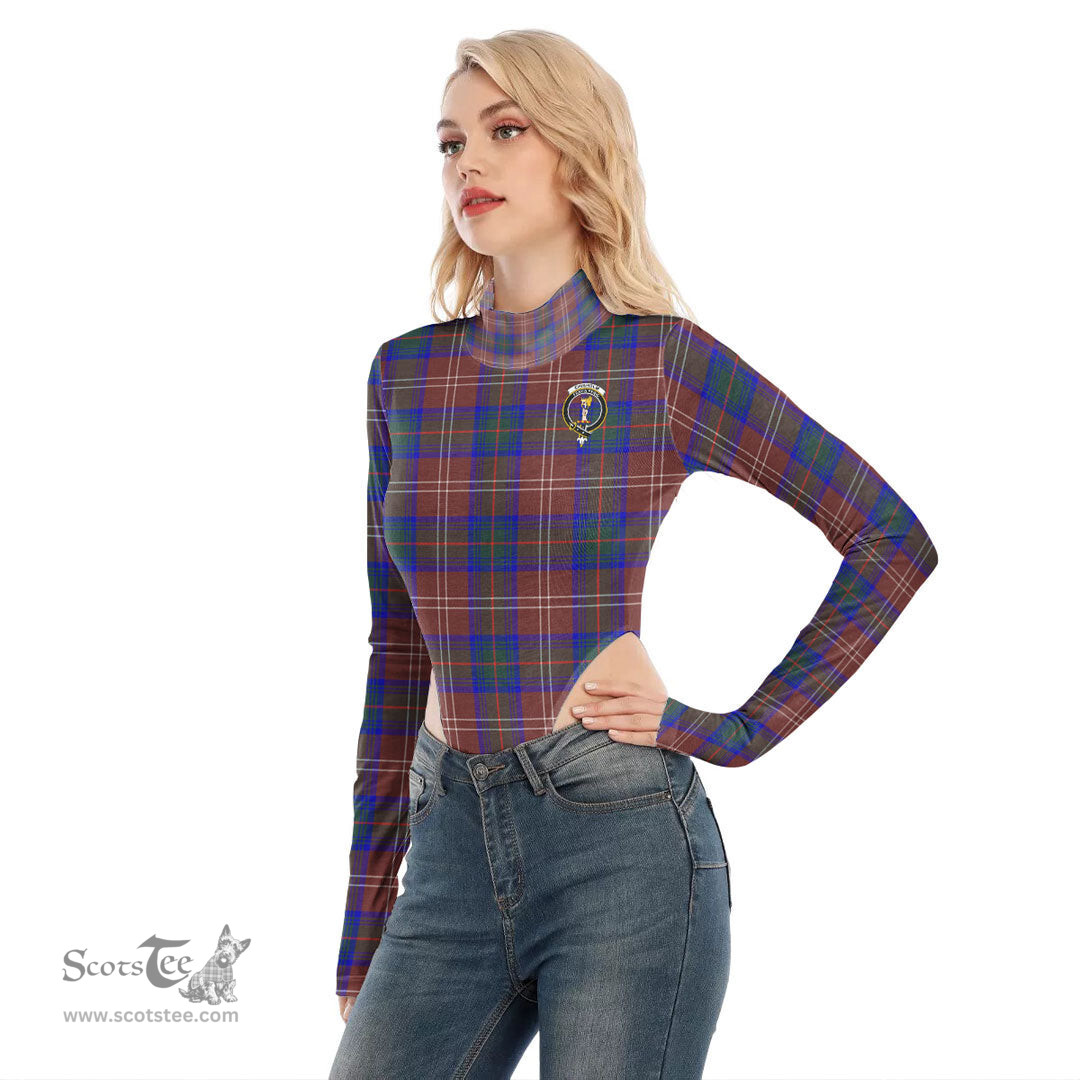 Scottish Chisholm Hunting Modern Clan Crest Tartan Womens Turtleneck High Cut Bodysuit Stretchy Jumpsuit