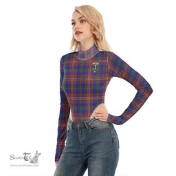 Scottish Chisholm Hunting Modern Clan Crest Tartan Womens Turtleneck High Cut Bodysuit Stretchy Jumpsuit
