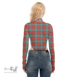 Scottish Dunbar Ancient Clan Crest Tartan Womens Turtleneck High Cut Bodysuit Stretchy Jumpsuit