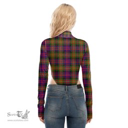 Scottish Carnegie Modern Clan Tartan Womens Turtleneck High Cut Bodysuit Stretchy Jumpsuit