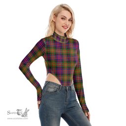 Scottish Carnegie Modern Clan Tartan Womens Turtleneck High Cut Bodysuit Stretchy Jumpsuit