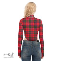Scottish Drummond Modern Clan Tartan Womens Turtleneck High Cut Bodysuit Stretchy Jumpsuit