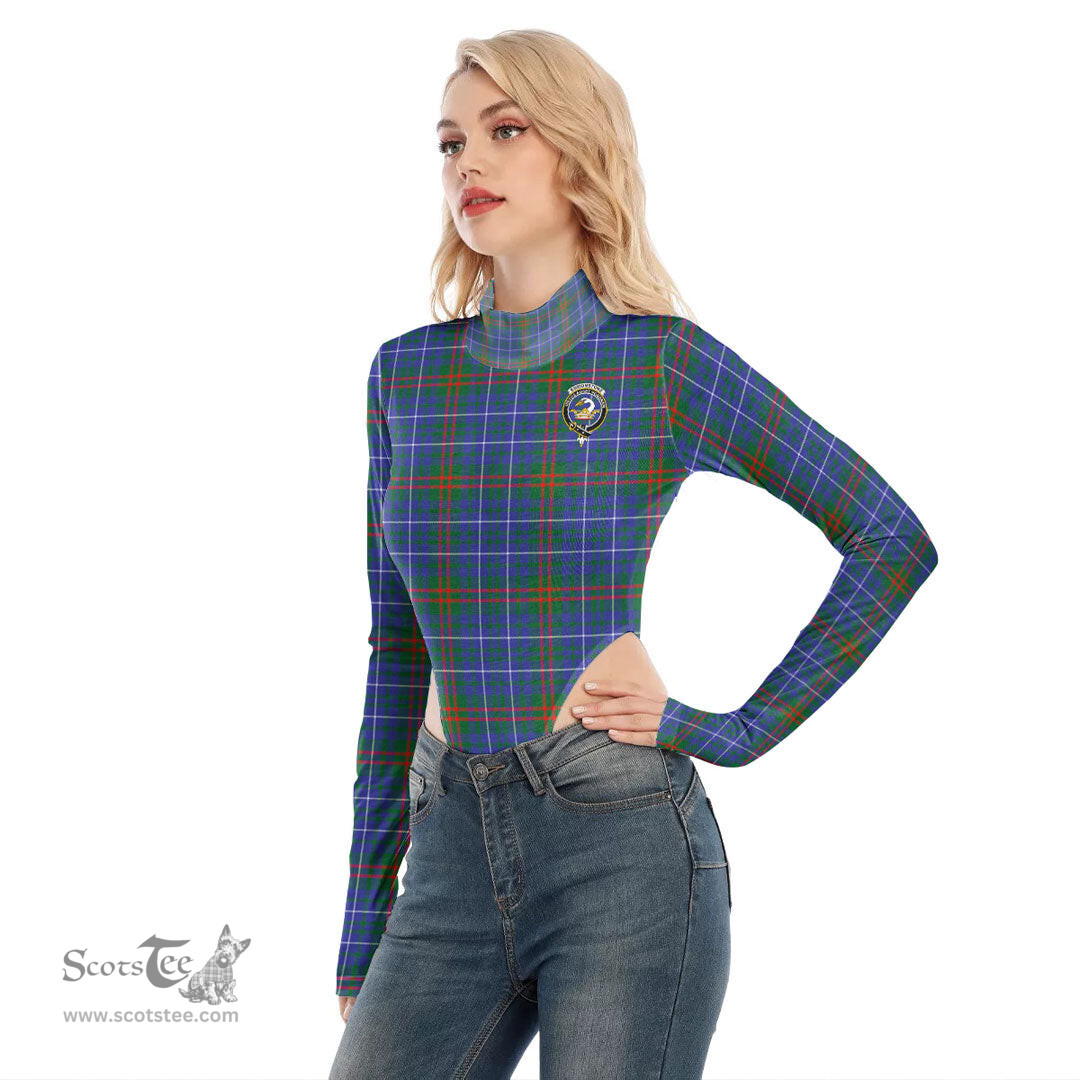 Scottish Edmonstone Clan Crest Tartan Womens Turtleneck High Cut Bodysuit Stretchy Jumpsuit