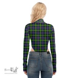 Scottish Farquharson Modern Clan Tartan Womens Turtleneck High Cut Bodysuit Stretchy Jumpsuit