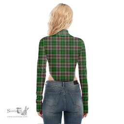 Scottish Gray Hunting Clan Crest Tartan Womens Turtleneck High Cut Bodysuit Stretchy Jumpsuit