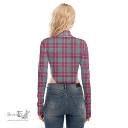 Scottish Crawford Ancient Clan Crest Tartan Womens Turtleneck High Cut Bodysuit Stretchy Jumpsuit