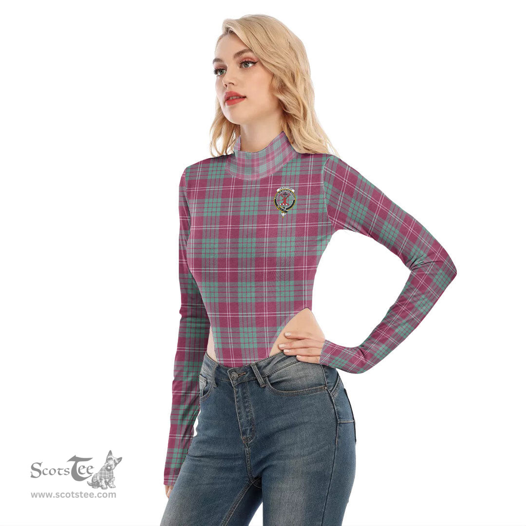 Scottish Crawford Ancient Clan Crest Tartan Womens Turtleneck High Cut Bodysuit Stretchy Jumpsuit