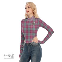 Scottish Crawford Ancient Clan Crest Tartan Womens Turtleneck High Cut Bodysuit Stretchy Jumpsuit