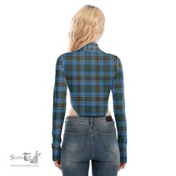 Scottish Cockburn Modern Clan Tartan Womens Turtleneck High Cut Bodysuit Stretchy Jumpsuit