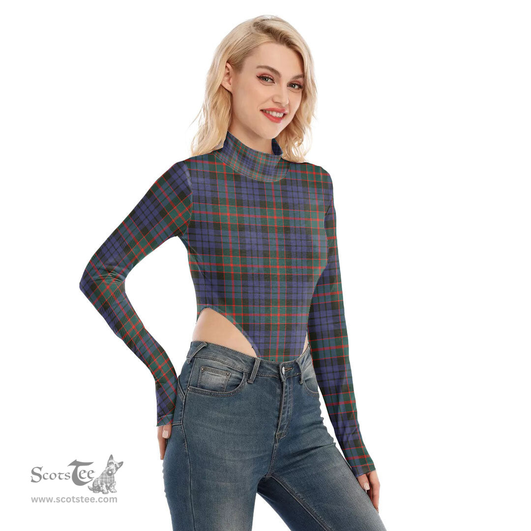 Scottish Fletcher of Dunans Clan Tartan Womens Turtleneck High Cut Bodysuit Stretchy Jumpsuit