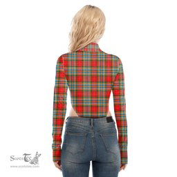 Scottish Chattan Clan Tartan Womens Turtleneck High Cut Bodysuit Stretchy Jumpsuit