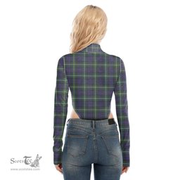 Scottish Campbell Argyll Modern Clan Tartan Womens Turtleneck High Cut Bodysuit Stretchy Jumpsuit