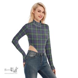 Scottish Campbell Argyll Modern Clan Tartan Womens Turtleneck High Cut Bodysuit Stretchy Jumpsuit