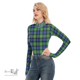 Scottish Gordon Old Ancient Clan Tartan Womens Turtleneck High Cut Bodysuit Stretchy Jumpsuit