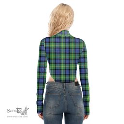 Scottish Gordon Old Ancient Clan Tartan Womens Turtleneck High Cut Bodysuit Stretchy Jumpsuit