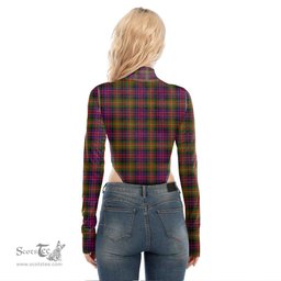 Scottish Carnegie Modern Clan Crest Tartan Womens Turtleneck High Cut Bodysuit Stretchy Jumpsuit