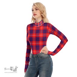 Scottish Hamilton Modern Clan Tartan Womens Turtleneck High Cut Bodysuit Stretchy Jumpsuit