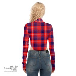Scottish Hamilton Modern Clan Tartan Womens Turtleneck High Cut Bodysuit Stretchy Jumpsuit