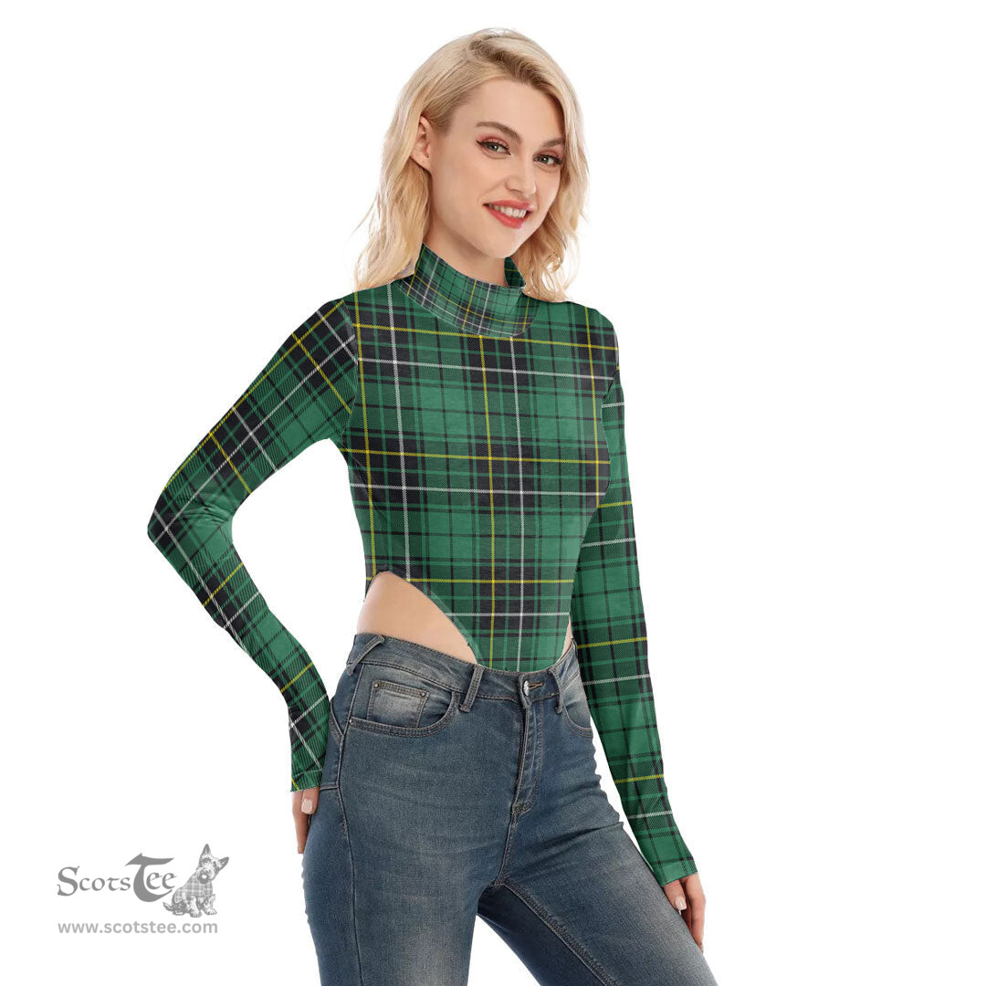 Scottish MacAlpine Ancient Clan Tartan Womens Turtleneck High Cut Bodysuit Stretchy Jumpsuit