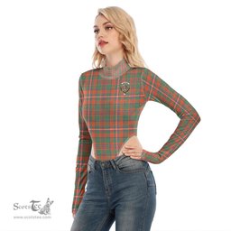 Scottish MacKinnon Ancient Clan Crest Tartan Womens Turtleneck High Cut Bodysuit Stretchy Jumpsuit