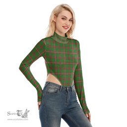 Scottish MacKinnon Hunting Modern Clan Tartan Womens Turtleneck High Cut Bodysuit Stretchy Jumpsuit