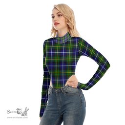 Scottish MacNeill of Barra Modern Clan Tartan Womens Turtleneck High Cut Bodysuit Stretchy Jumpsuit