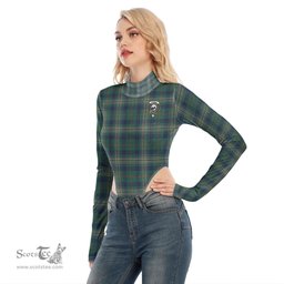 Scottish Kennedy Modern Clan Crest Tartan Womens Turtleneck High Cut Bodysuit Stretchy Jumpsuit