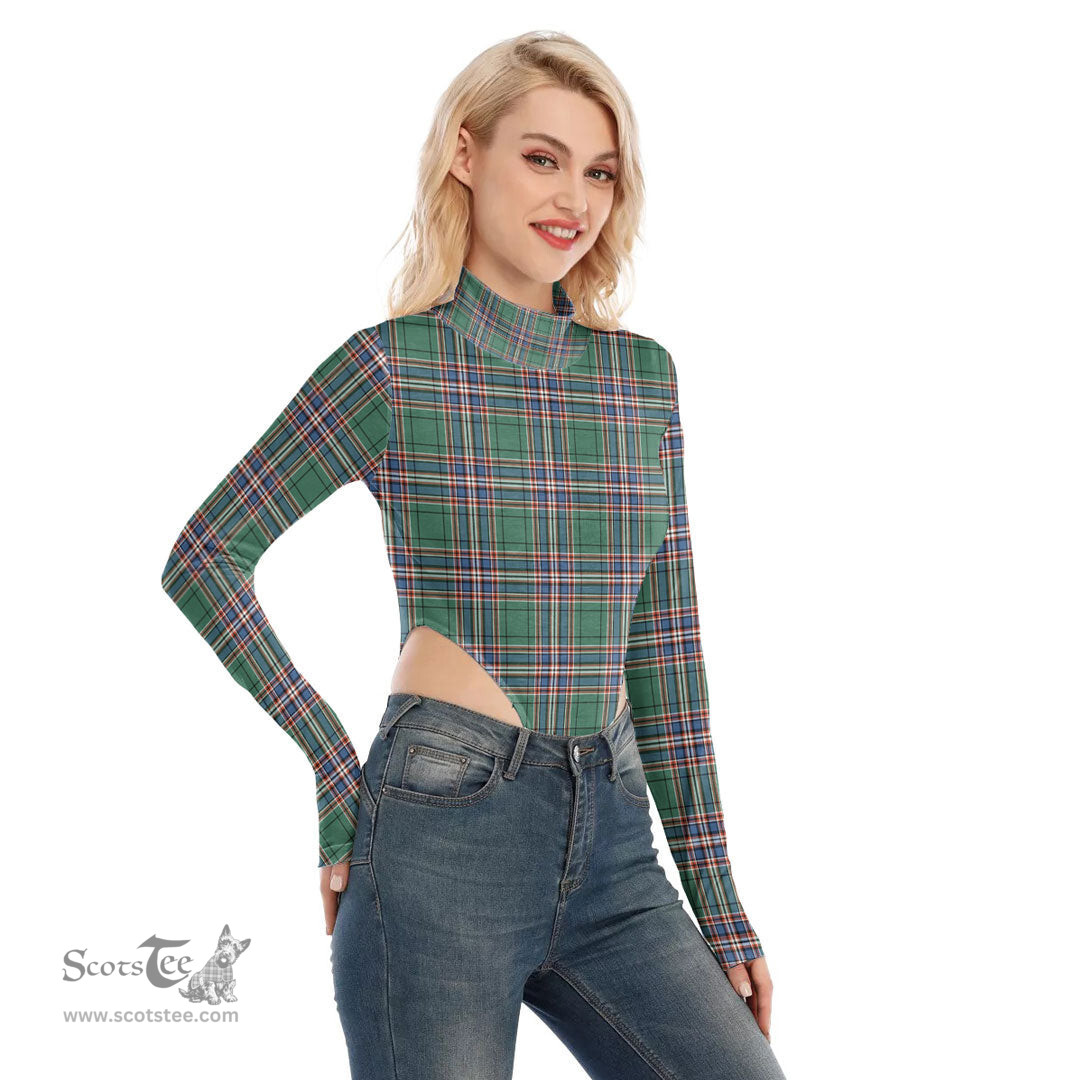 Scottish MacFarlane Hunting Ancient Clan Tartan Womens Turtleneck High Cut Bodysuit Stretchy Jumpsuit