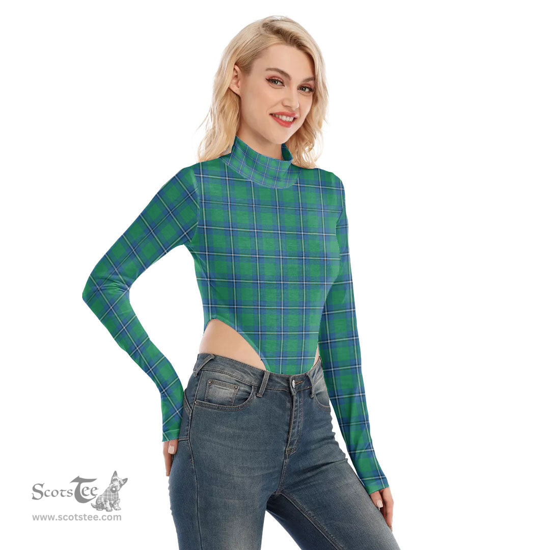 Scottish Irvine Ancient Clan Tartan Womens Turtleneck High Cut Bodysuit Stretchy Jumpsuit