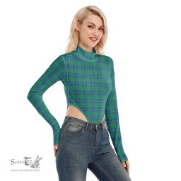 Scottish Irvine Ancient Clan Tartan Womens Turtleneck High Cut Bodysuit Stretchy Jumpsuit