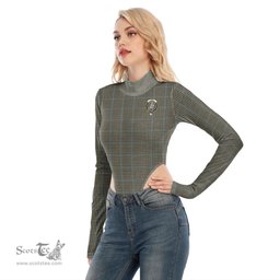 Scottish Haig Check Clan Crest Tartan Womens Turtleneck High Cut Bodysuit Stretchy Jumpsuit