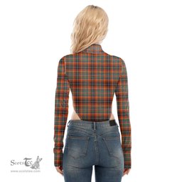 Scottish Innes Ancient Clan Tartan Womens Turtleneck High Cut Bodysuit Stretchy Jumpsuit