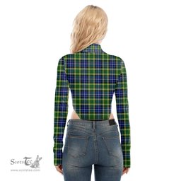 Scottish MacKellar Clan Tartan Womens Turtleneck High Cut Bodysuit Stretchy Jumpsuit