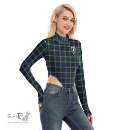 Scottish Lamont Modern Clan Crest Tartan Womens Turtleneck High Cut Bodysuit Stretchy Jumpsuit