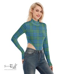 Scottish Lockhart Clan Tartan Womens Turtleneck High Cut Bodysuit Stretchy Jumpsuit
