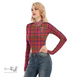 Scottish Lumsden Modern Clan Crest Tartan Womens Turtleneck High Cut Bodysuit Stretchy Jumpsuit