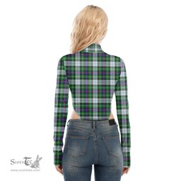 Scottish MacKenzie Dress Modern Clan Tartan Womens Turtleneck High Cut Bodysuit Stretchy Jumpsuit