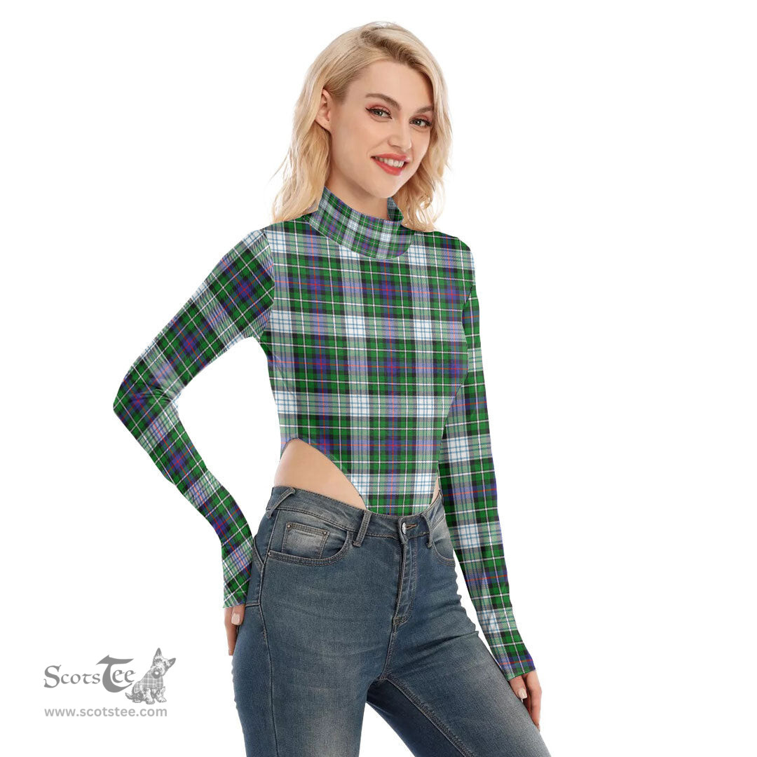 Scottish MacKenzie Dress Modern Clan Tartan Womens Turtleneck High Cut Bodysuit Stretchy Jumpsuit