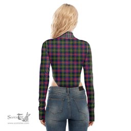 Scottish Logan Modern Clan Tartan Womens Turtleneck High Cut Bodysuit Stretchy Jumpsuit