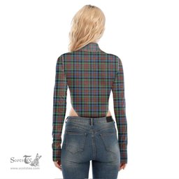 Scottish MacDuff Hunting Ancient Clan Crest Tartan Womens Turtleneck High Cut Bodysuit Stretchy Jumpsuit