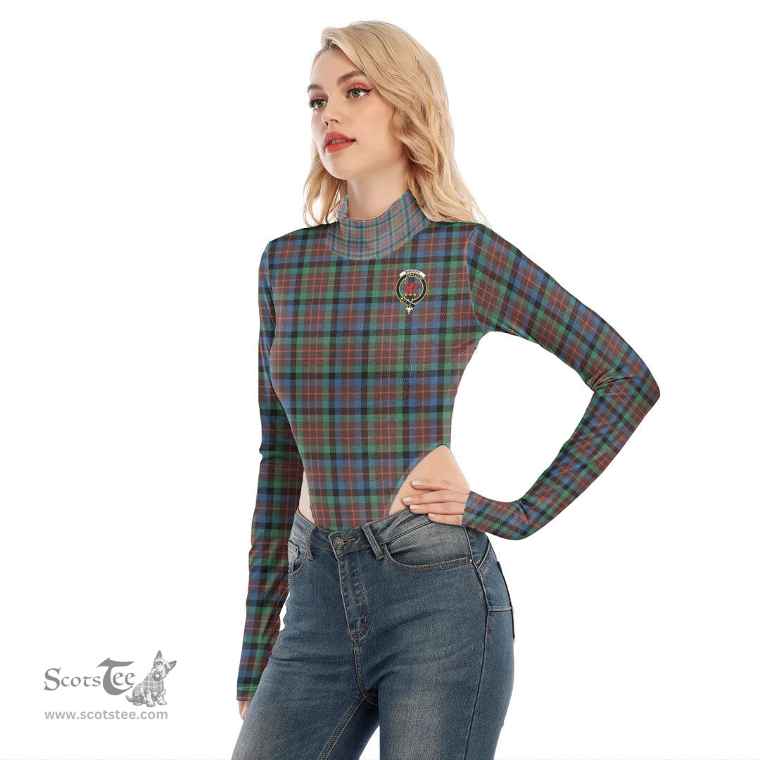 Scottish MacDuff Hunting Ancient Clan Crest Tartan Womens Turtleneck High Cut Bodysuit Stretchy Jumpsuit