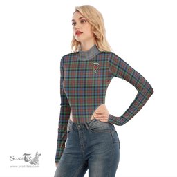 Scottish MacDuff Hunting Ancient Clan Crest Tartan Womens Turtleneck High Cut Bodysuit Stretchy Jumpsuit